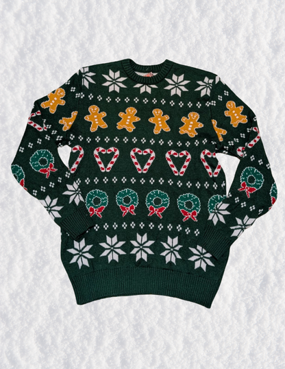 Gingerbread & Candy Cane Heart Christmas Sweater
