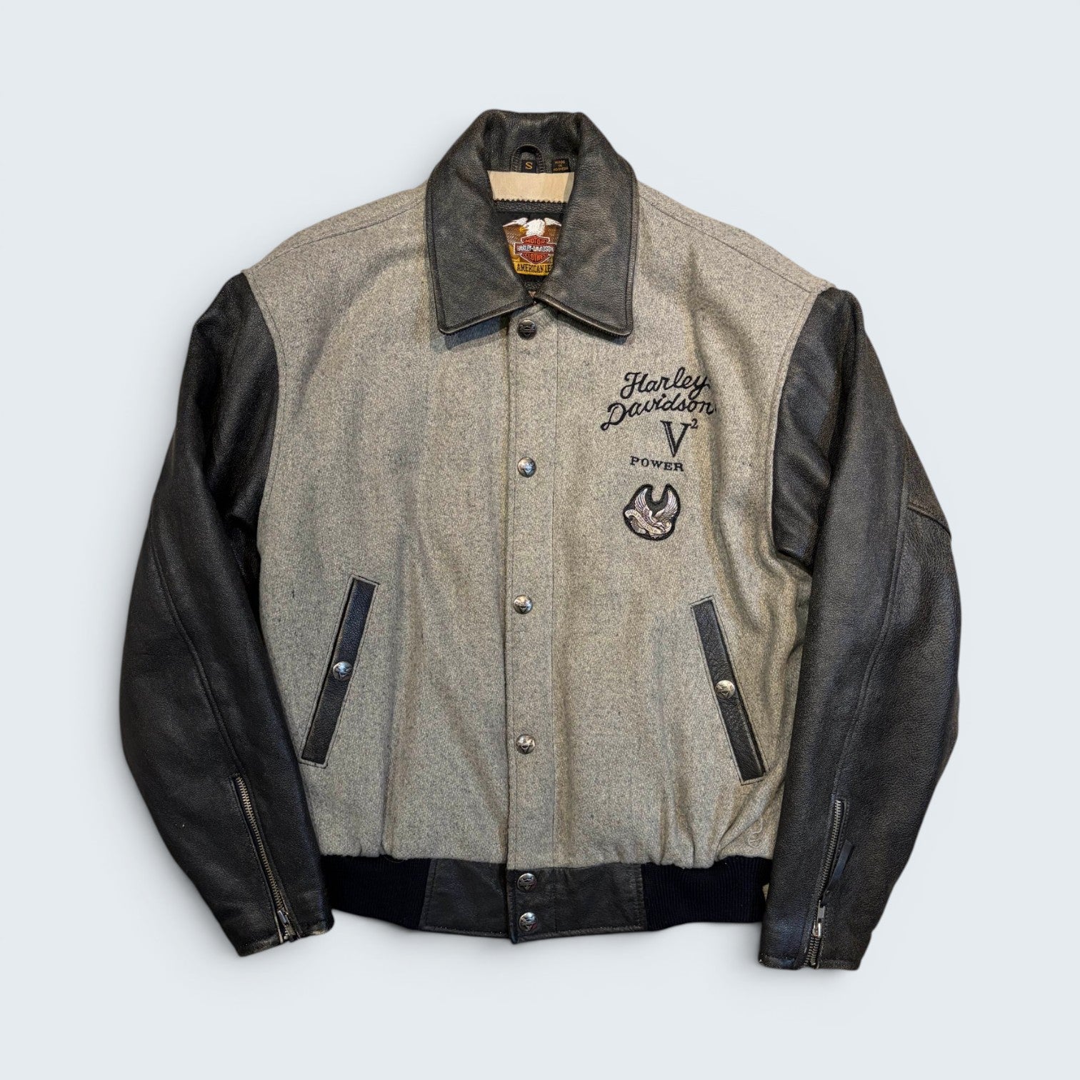 Harley Davidson - Leather and Suede Grey Varsity Jacket
