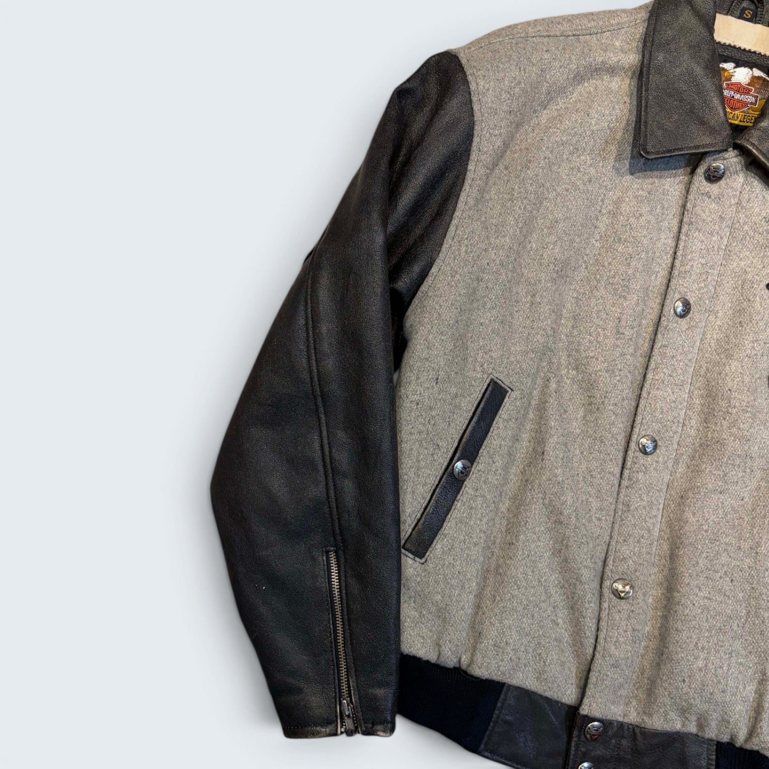 Harley Davidson - Leather and Suede Grey Varsity Jacket