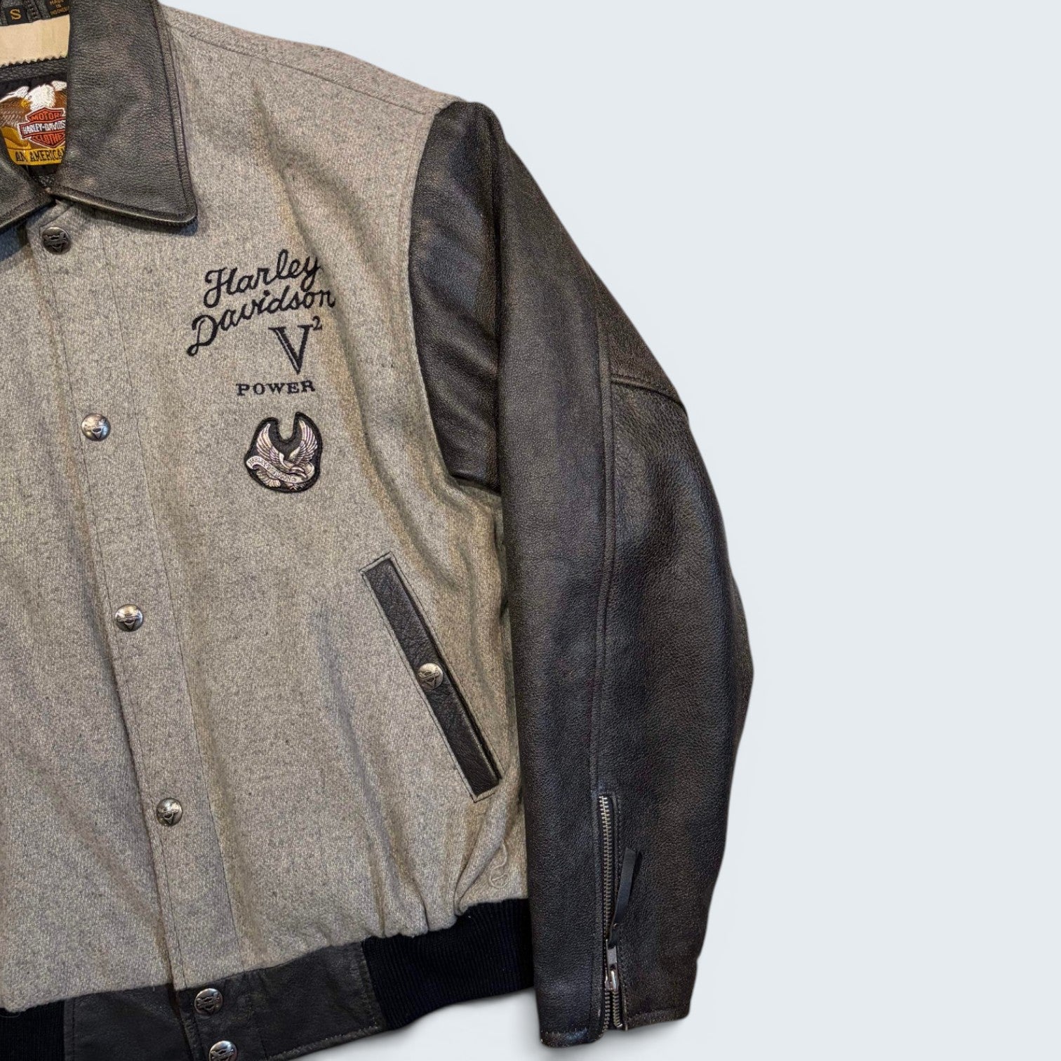 Harley Davidson - Leather and Suede Grey Varsity Jacket
