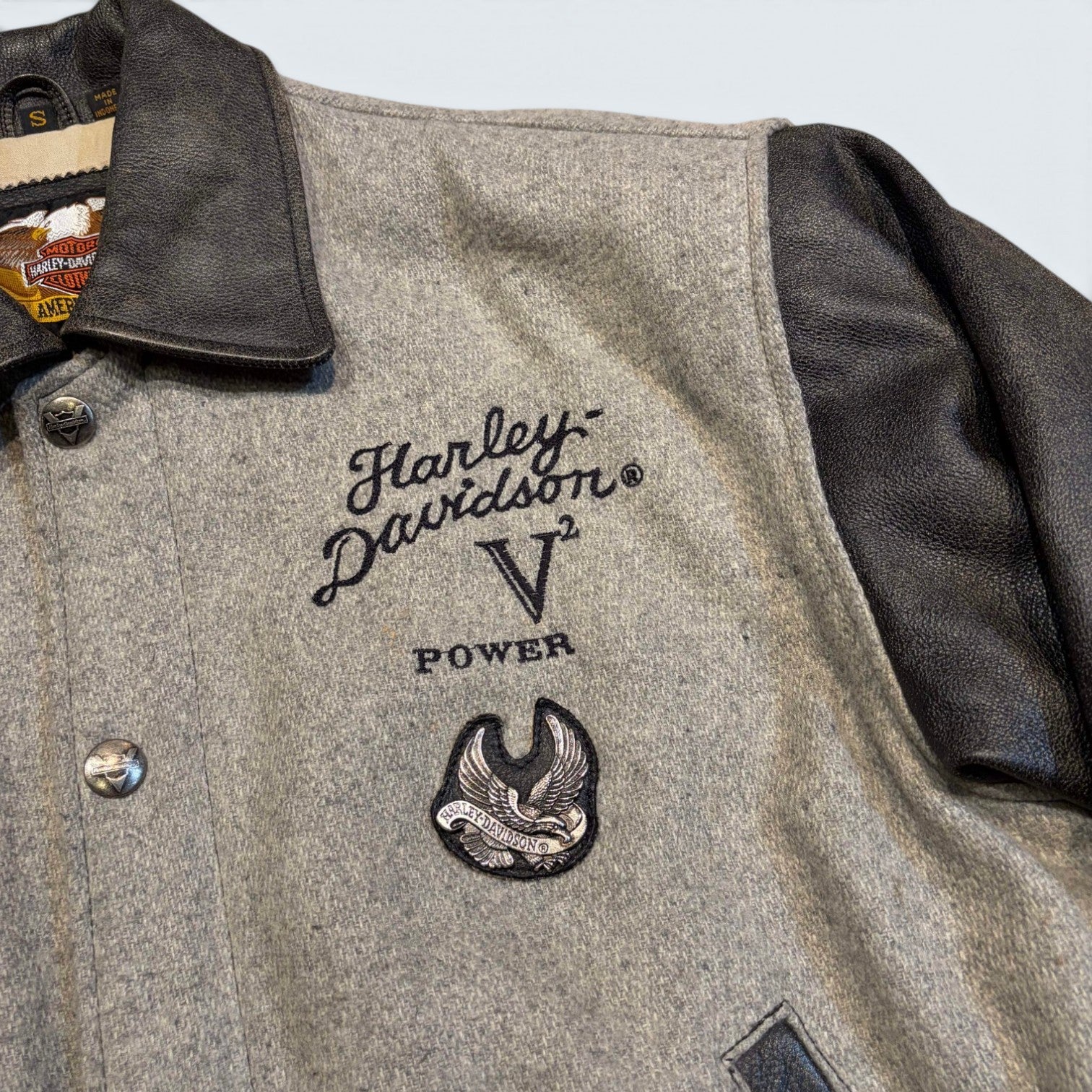 Harley Davidson - Leather and Suede Grey Varsity Jacket
