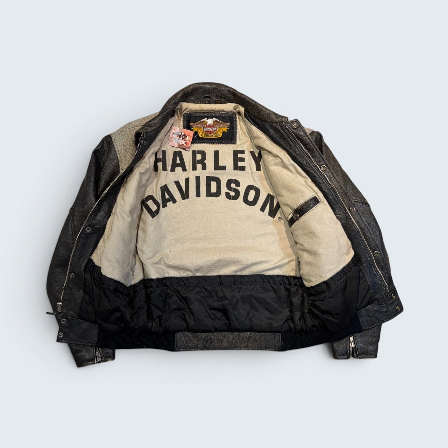 Harley Davidson - Leather and Suede Grey Varsity Jacket