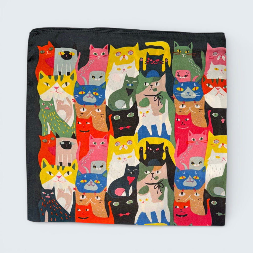 Cat Print Silk Like Scarf