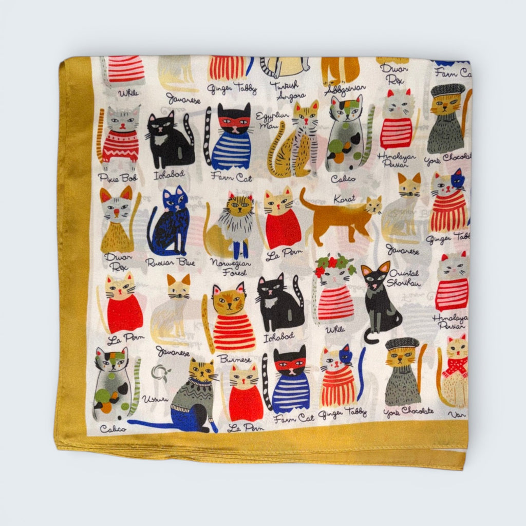 Cat Print Silk Like Scarf