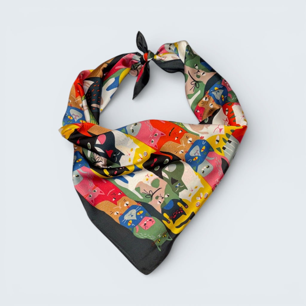 Cat Print Silk Like Scarf