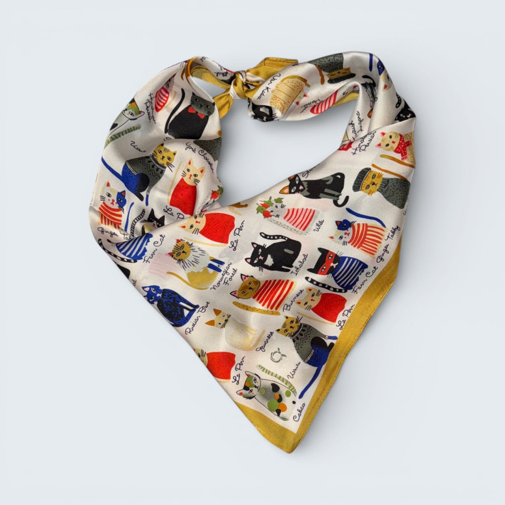 Cat Print Silk Like Scarf