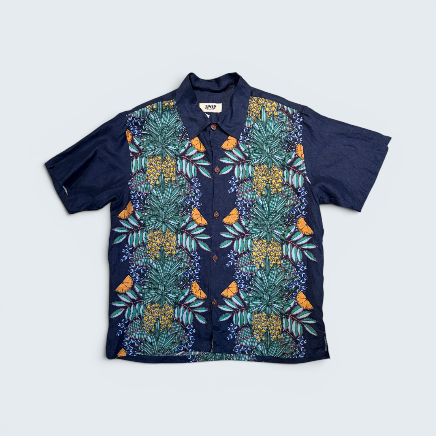 IPOP Boutique navy pineapple panel short-sleeve shirt — Size OS