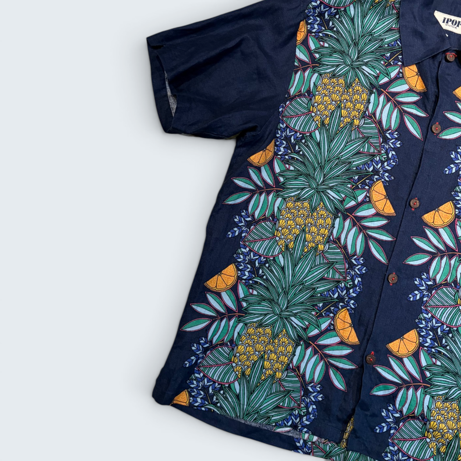 IPOP Boutique navy pineapple panel short-sleeve shirt — Size OS
