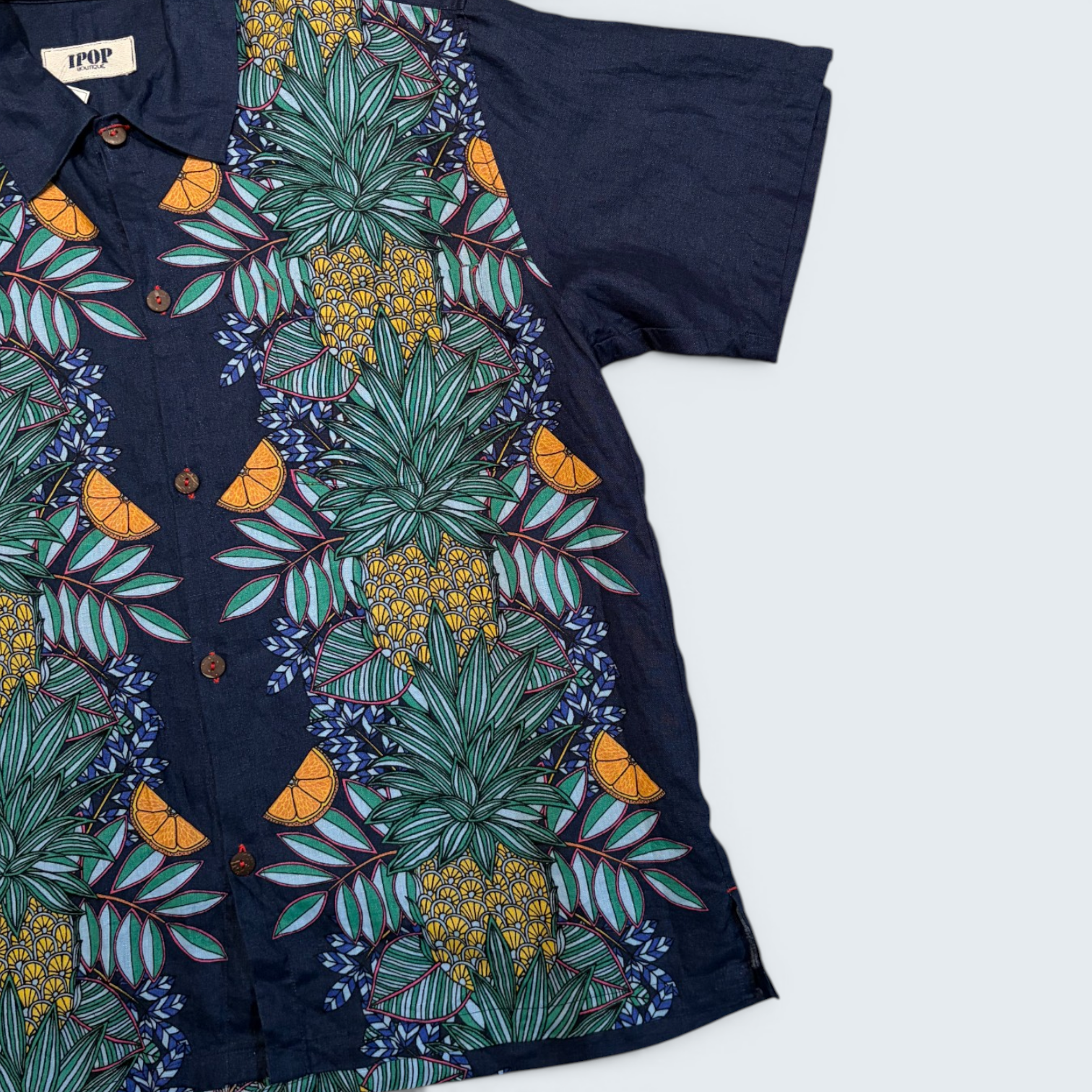 IPOP Boutique navy pineapple panel short-sleeve shirt — Size OS