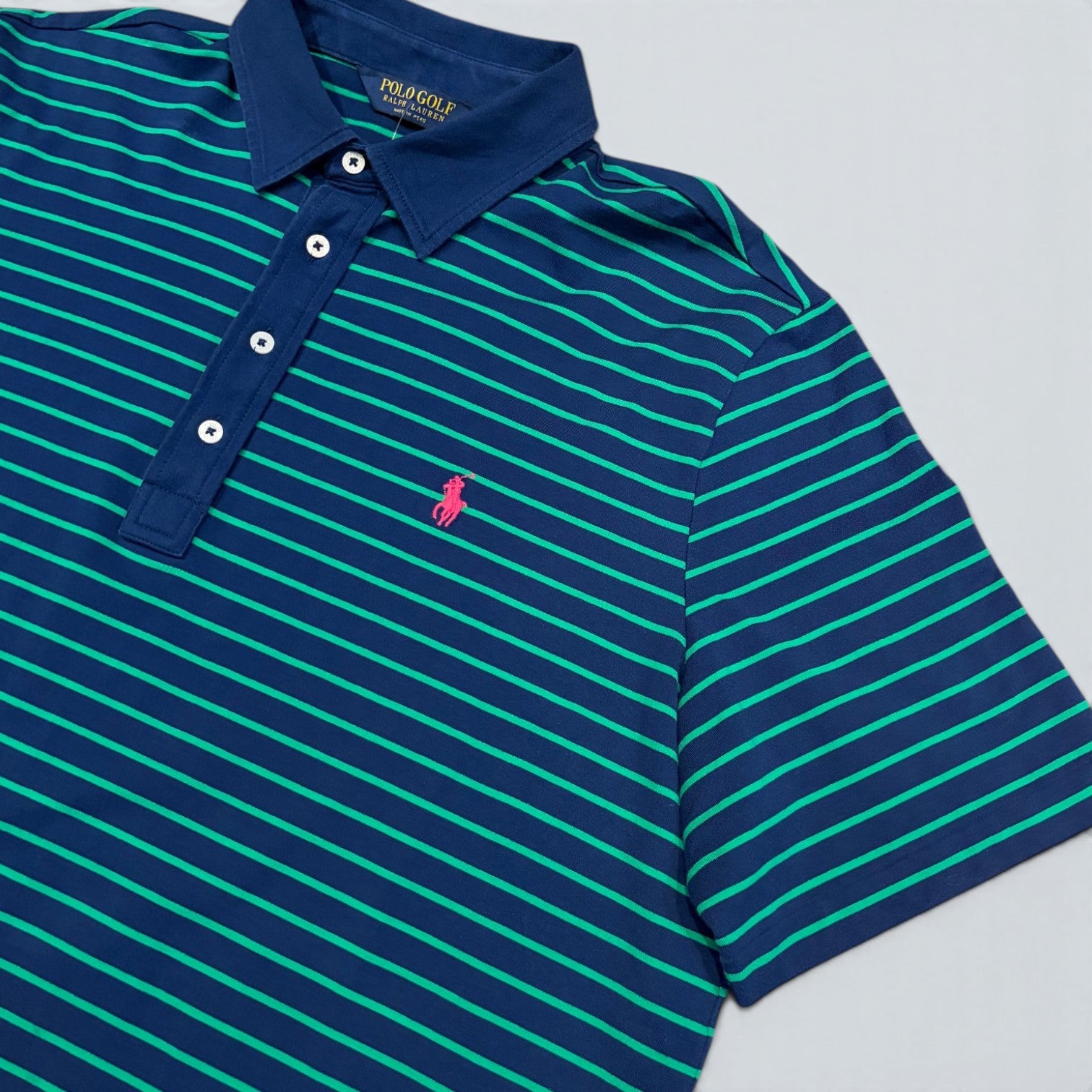 Polo Golf Ralph Lauren navy striped short-sleeve polo — Size XL
