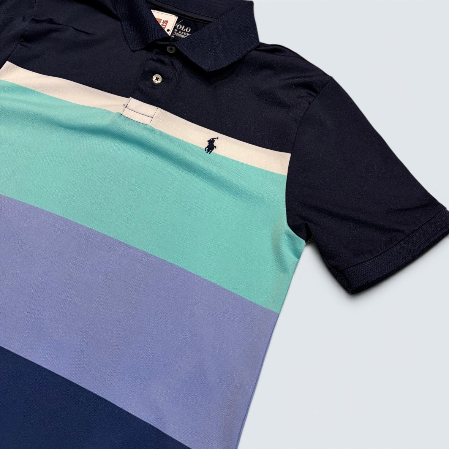 Polo Ralph Lauren navy colourblock short-sleeve polo — Size L (14/16)