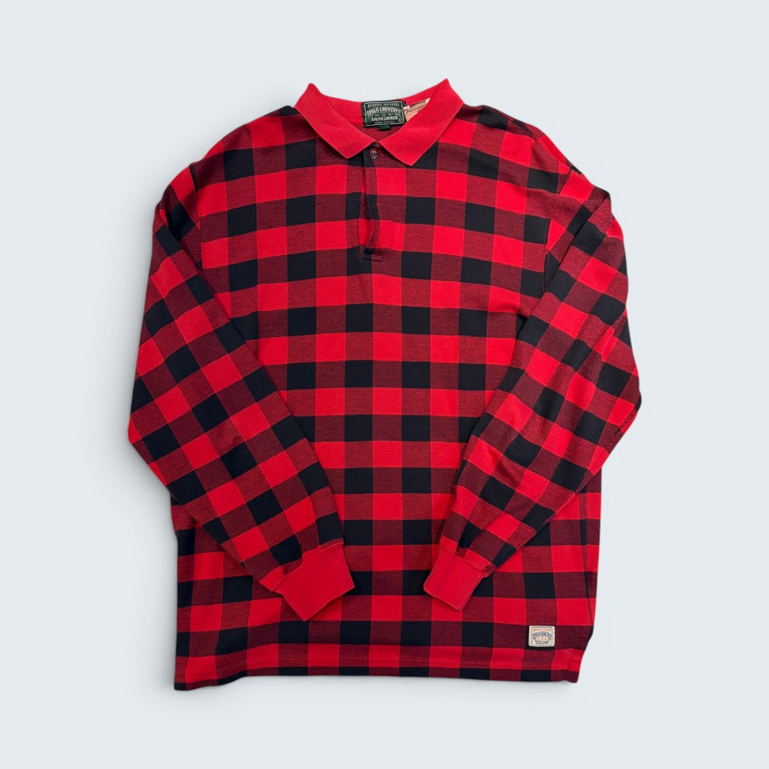 Polo Country Ralph Lauren red buffalo check long-sleeve polo — Size L