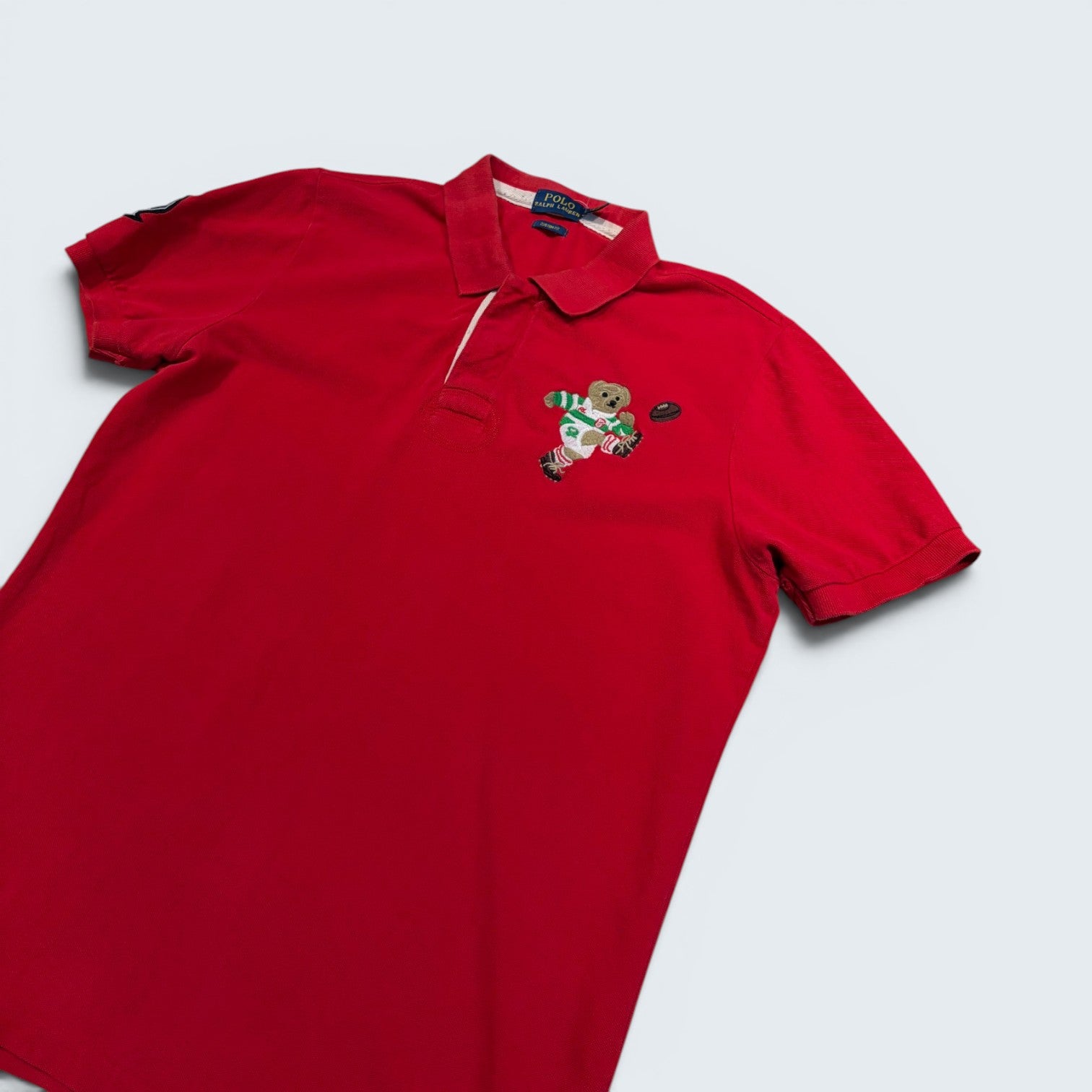 Polo Ralph Lauren red Wales Rugby Bear custom fit short-sleeve polo — Size L