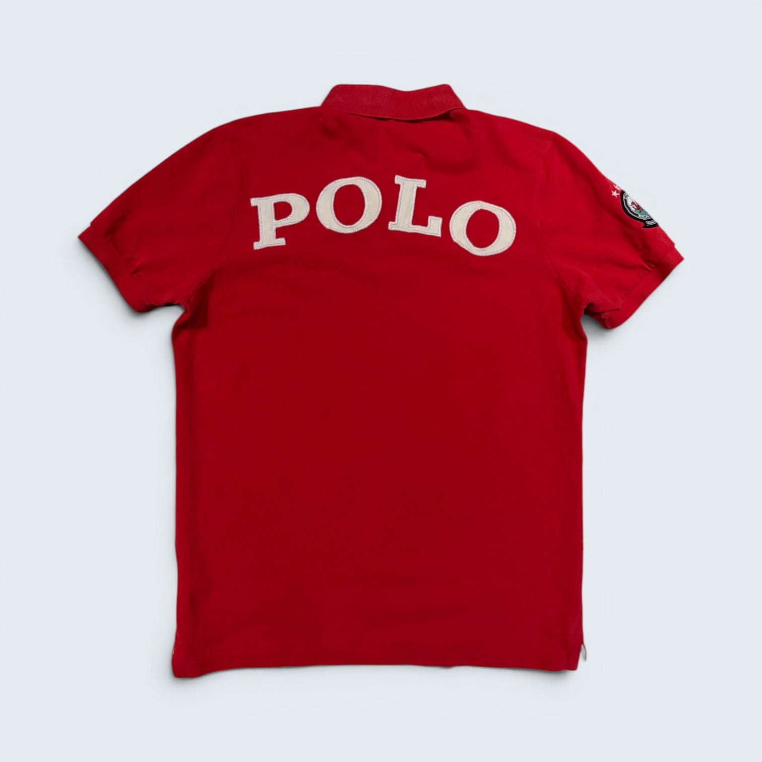 Polo Ralph Lauren red Wales Rugby Bear custom fit short-sleeve polo — Size L