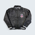 Avirex black leather varsity bomber jacket — Size M