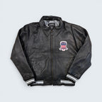 Avirex black leather varsity bomber jacket — Size M