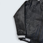 Avirex black leather varsity bomber jacket — Size M