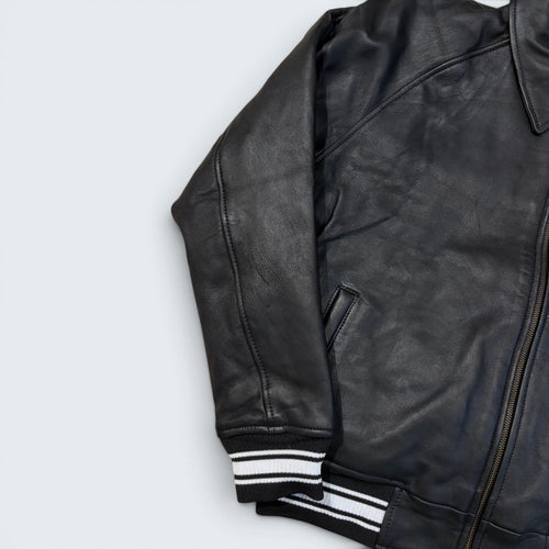 Avirex black leather varsity bomber jacket — Size M