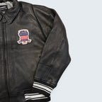 Avirex black leather varsity bomber jacket — Size M