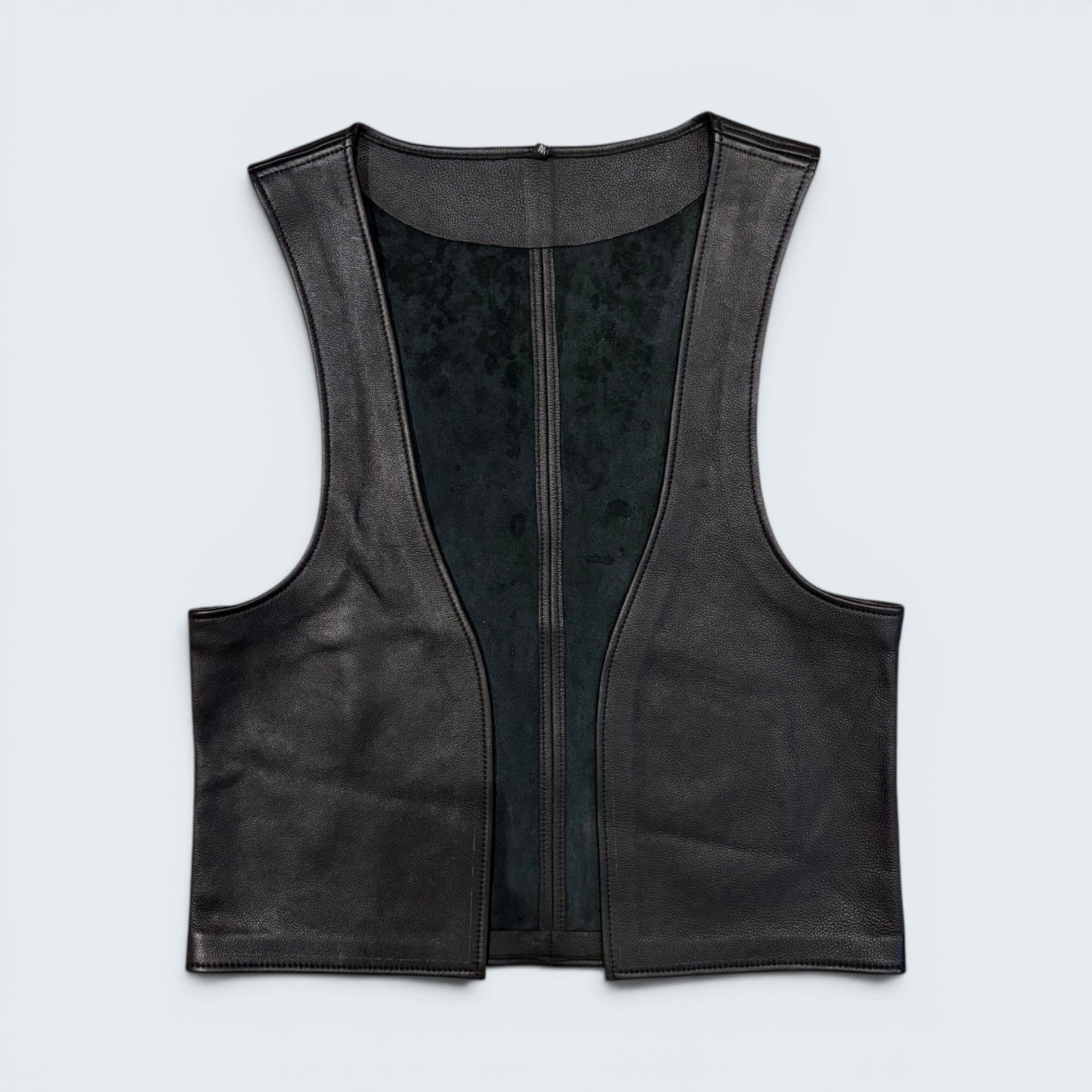 Untitled black leather and suede panel vest — Size M