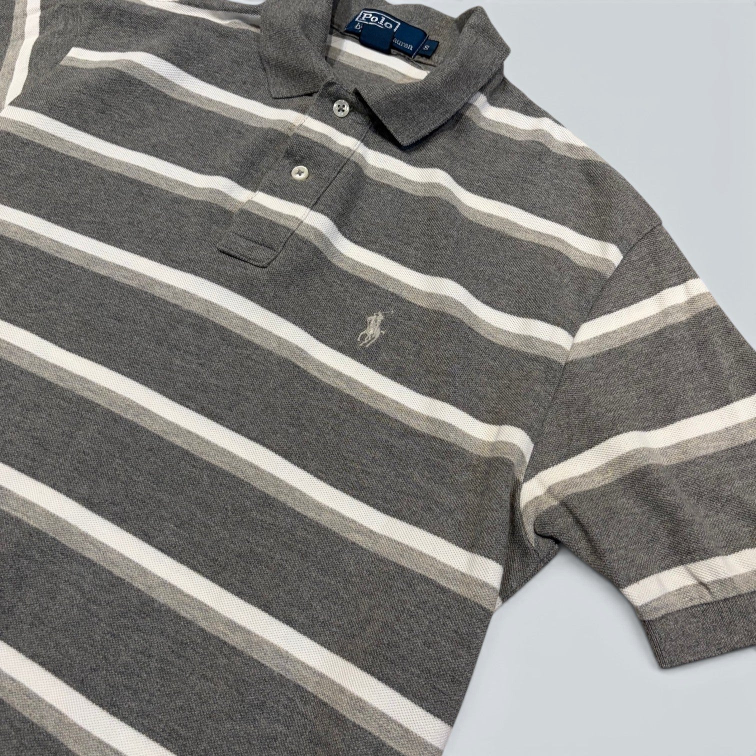 Polo by Ralph Lauren grey striped short-sleeve polo — Size S
