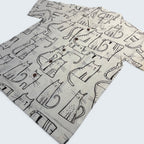 Stoxx Cream Cat Print Camp Collar Shirt — Size M