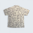 Stoxx Cream Cat Print Camp Collar Shirt — Size M