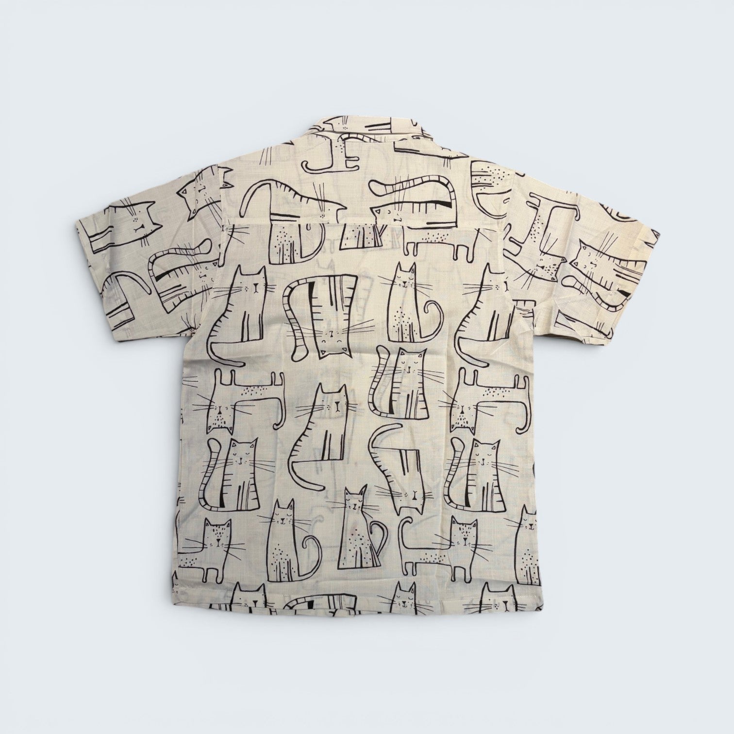 Stoxx Cream Cat Print Camp Collar Shirt — Size M