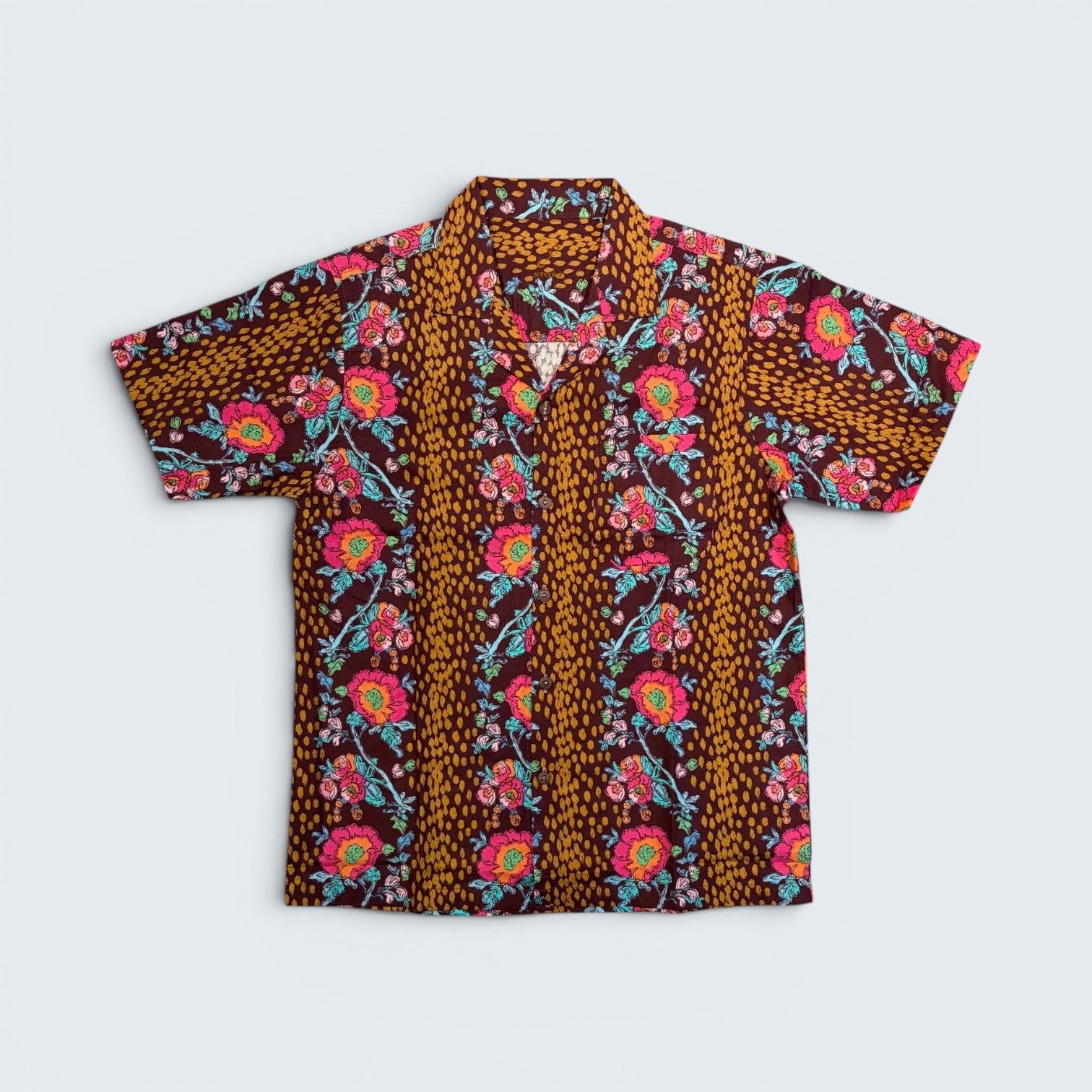 Stoxx Burgundy Floral Leopard Print Camp Collar Shirt — Size M
