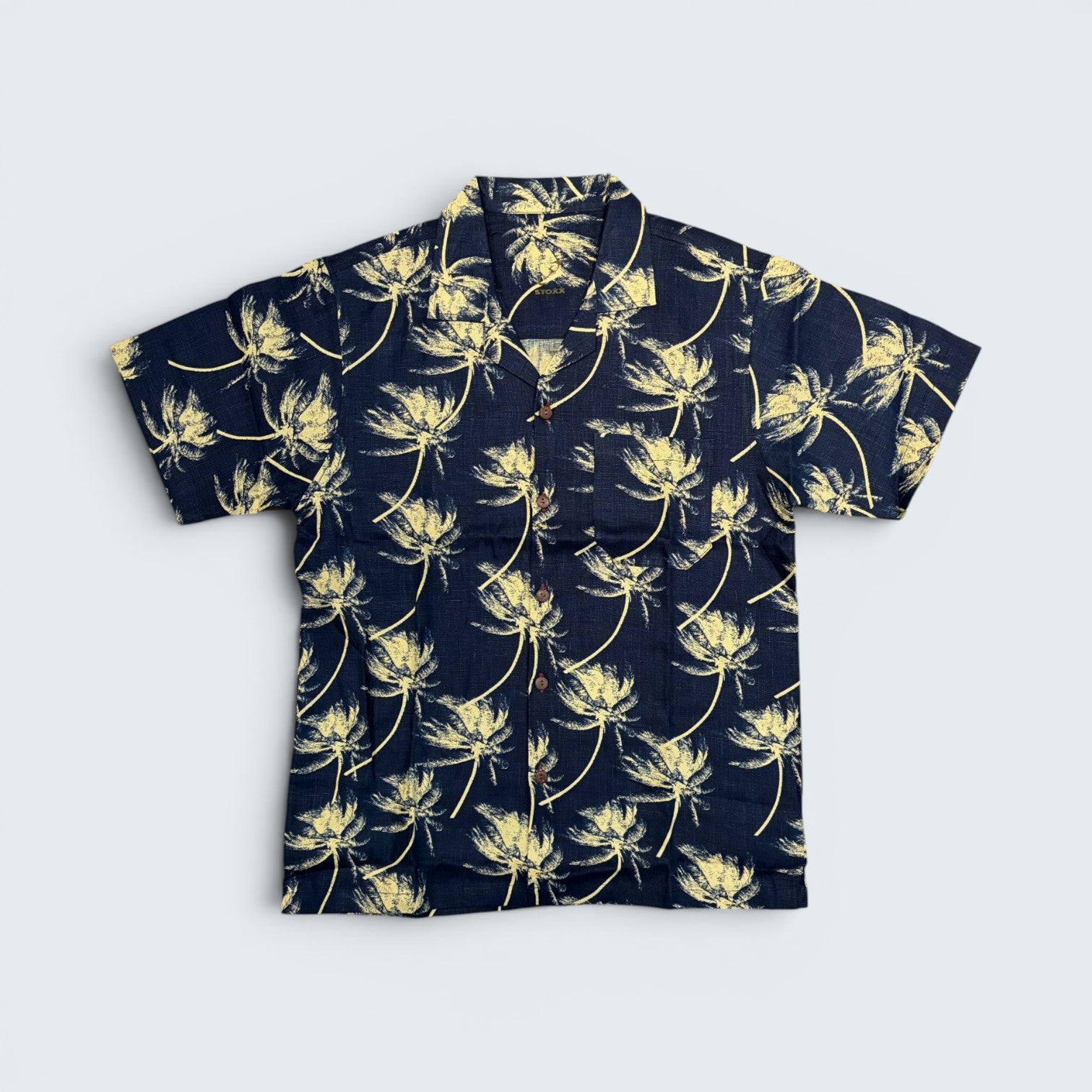 Stoxx Navy Palm Tree Camp Collar Shirt — Size M