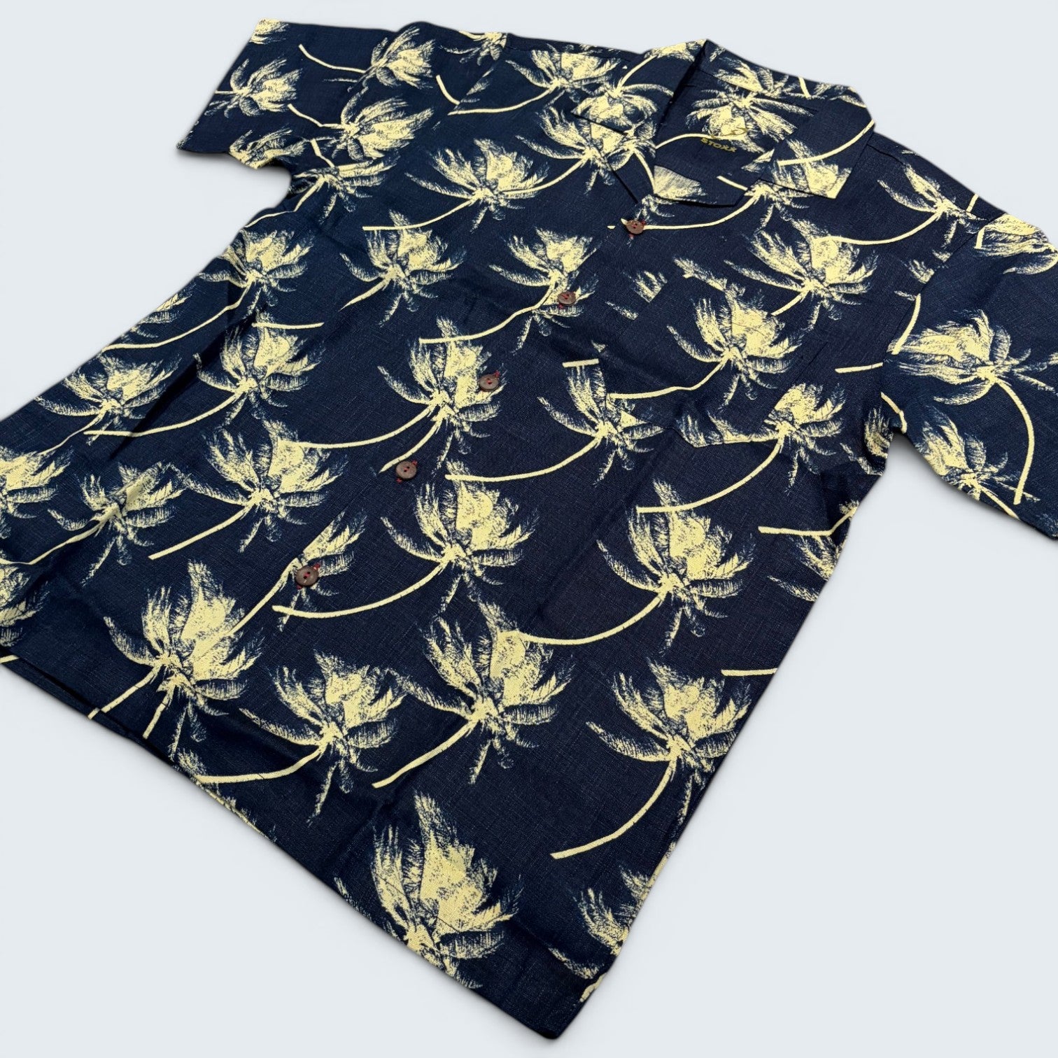 Stoxx Navy Palm Tree Camp Collar Shirt — Size M