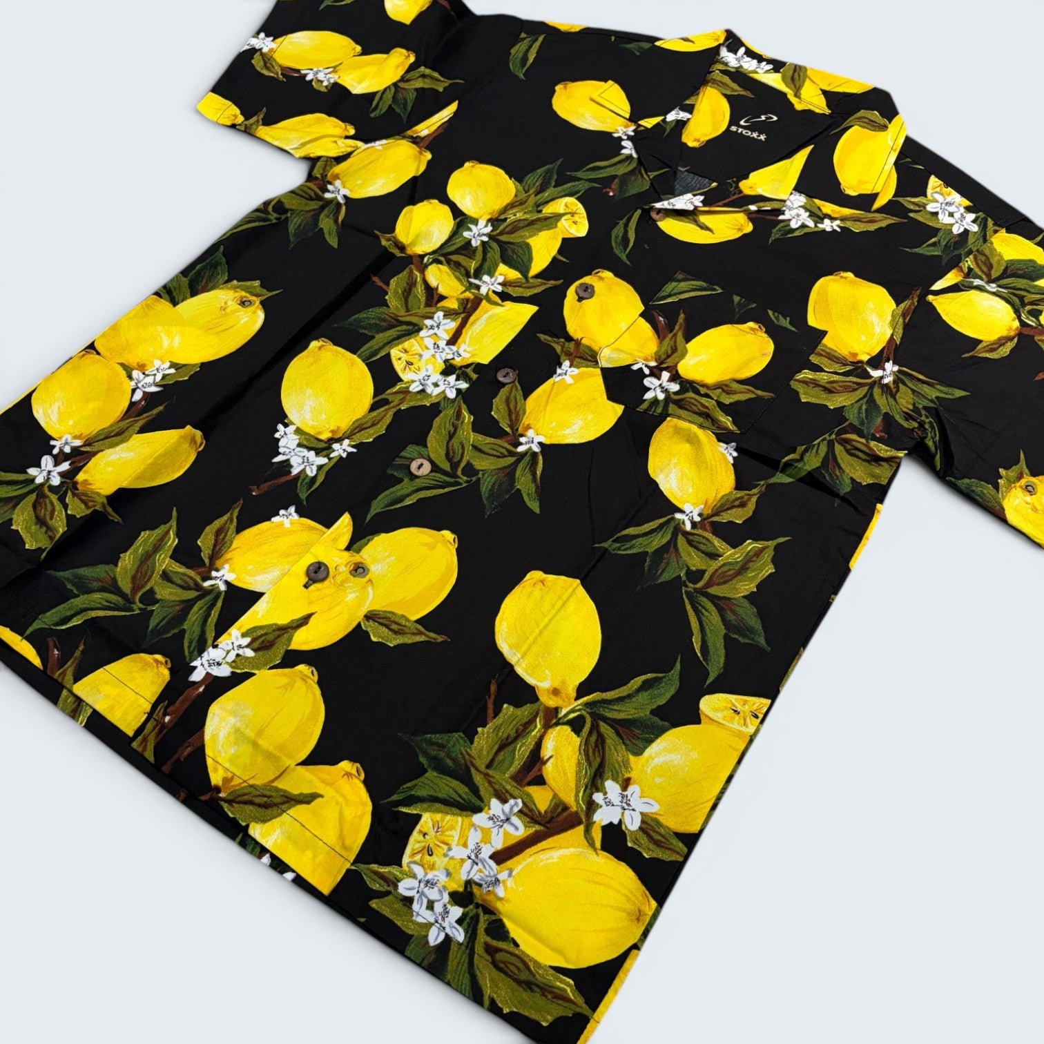Stoxx Black Lemon Print Camp Collar Shirt — Size M