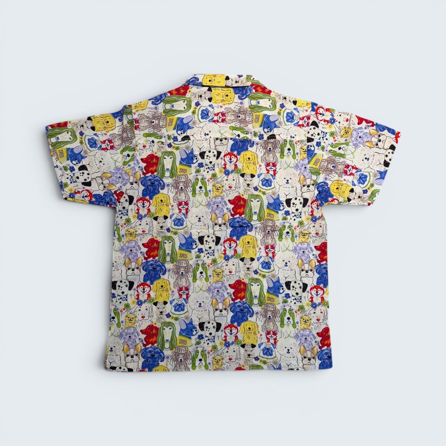 Stoxx White Dog Portrait Print Camp Collar Shirt — Size M