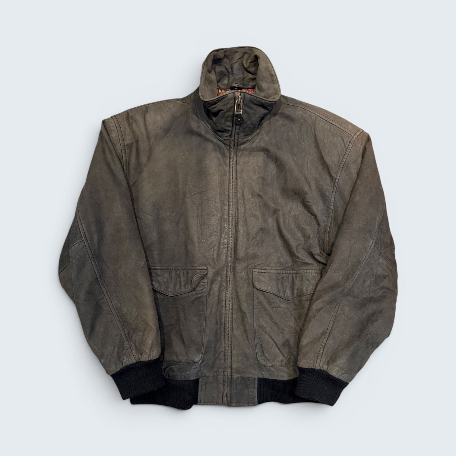 Hunt Club M Olive Brown Leather Bomber Jacket