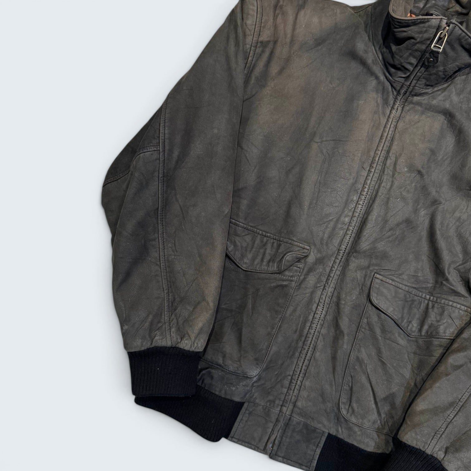 Hunt Club M Olive Brown Leather Bomber Jacket