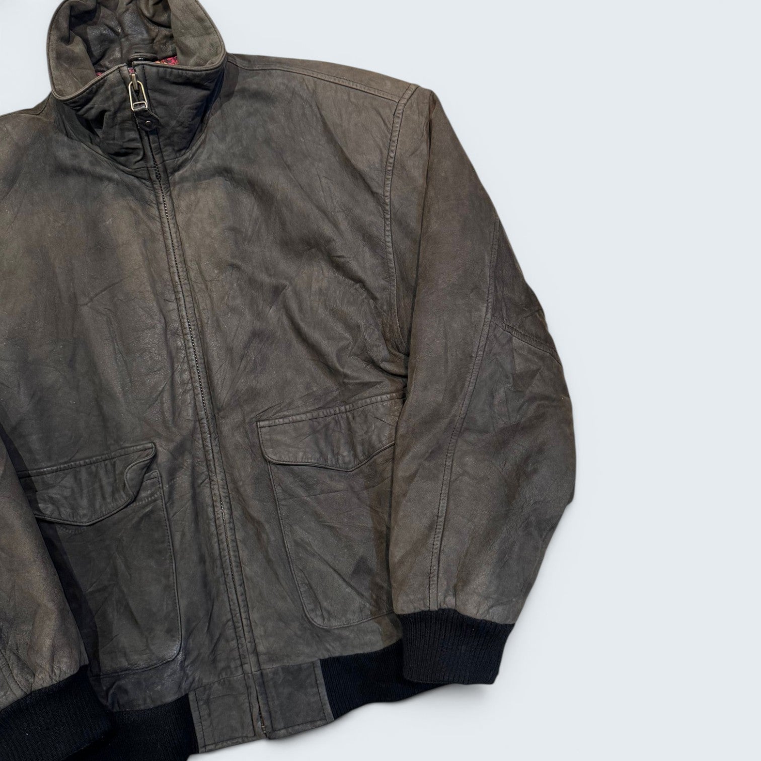 Hunt Club M Olive Brown Leather Bomber Jacket