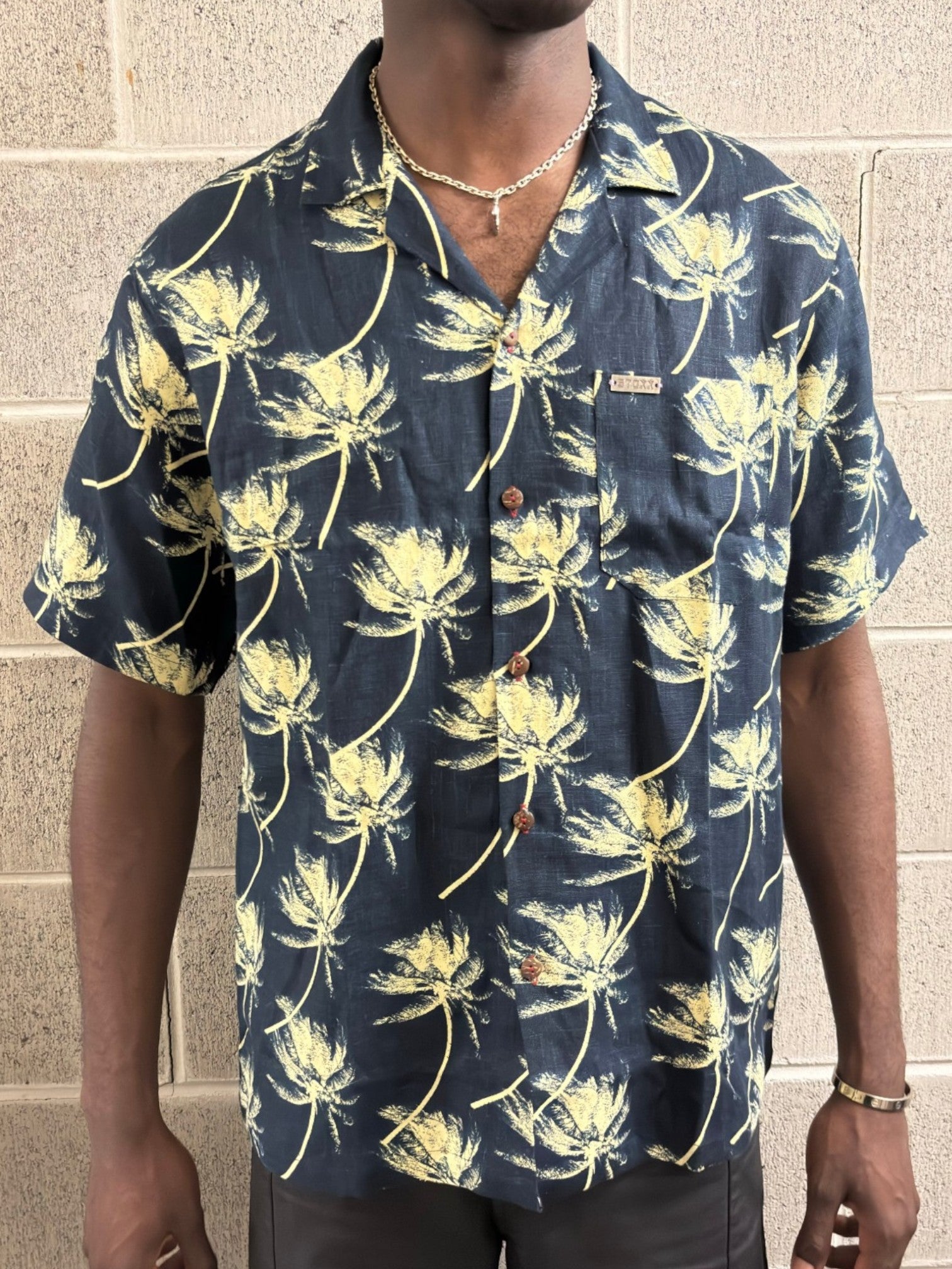 Stoxx Hawaiian Navy Palm Tree Camp Collar Shirt