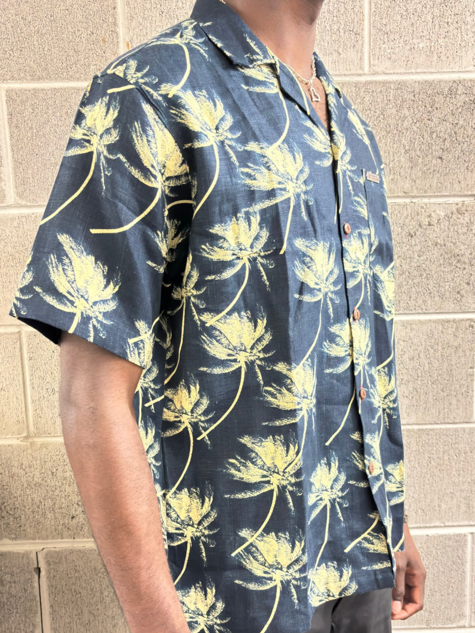 Stoxx Hawaiian Navy Palm Tree Camp Collar Shirt