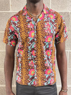 Boho Floral Hawaiian Button Up Shirt Leopard Print Camp Collar Shirt