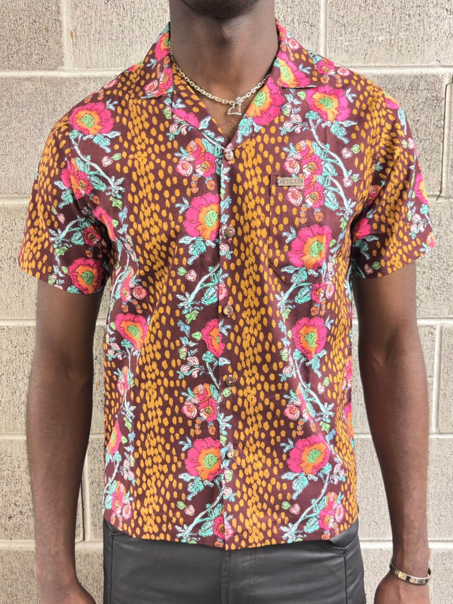 Boho Floral Hawaiian Button Up Shirt Leopard Print Camp Collar Shirt