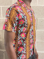 Boho Floral Hawaiian Button Up Shirt Leopard Print Camp Collar Shirt