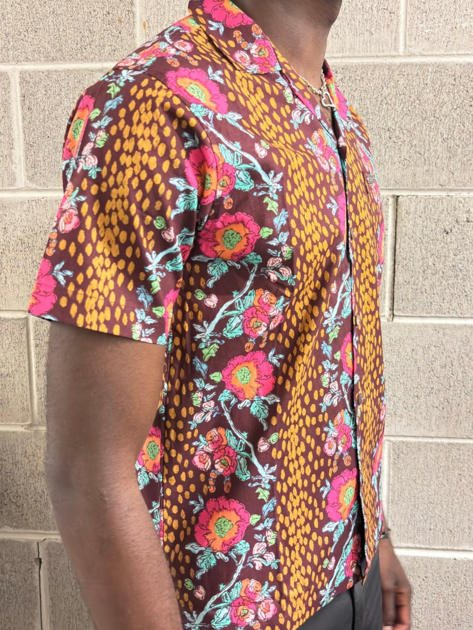 Boho Floral Hawaiian Button Up Shirt Leopard Print Camp Collar Shirt