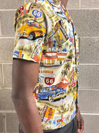 Stoxx Cream Route 66 Americana Print Camp Collar Shirt