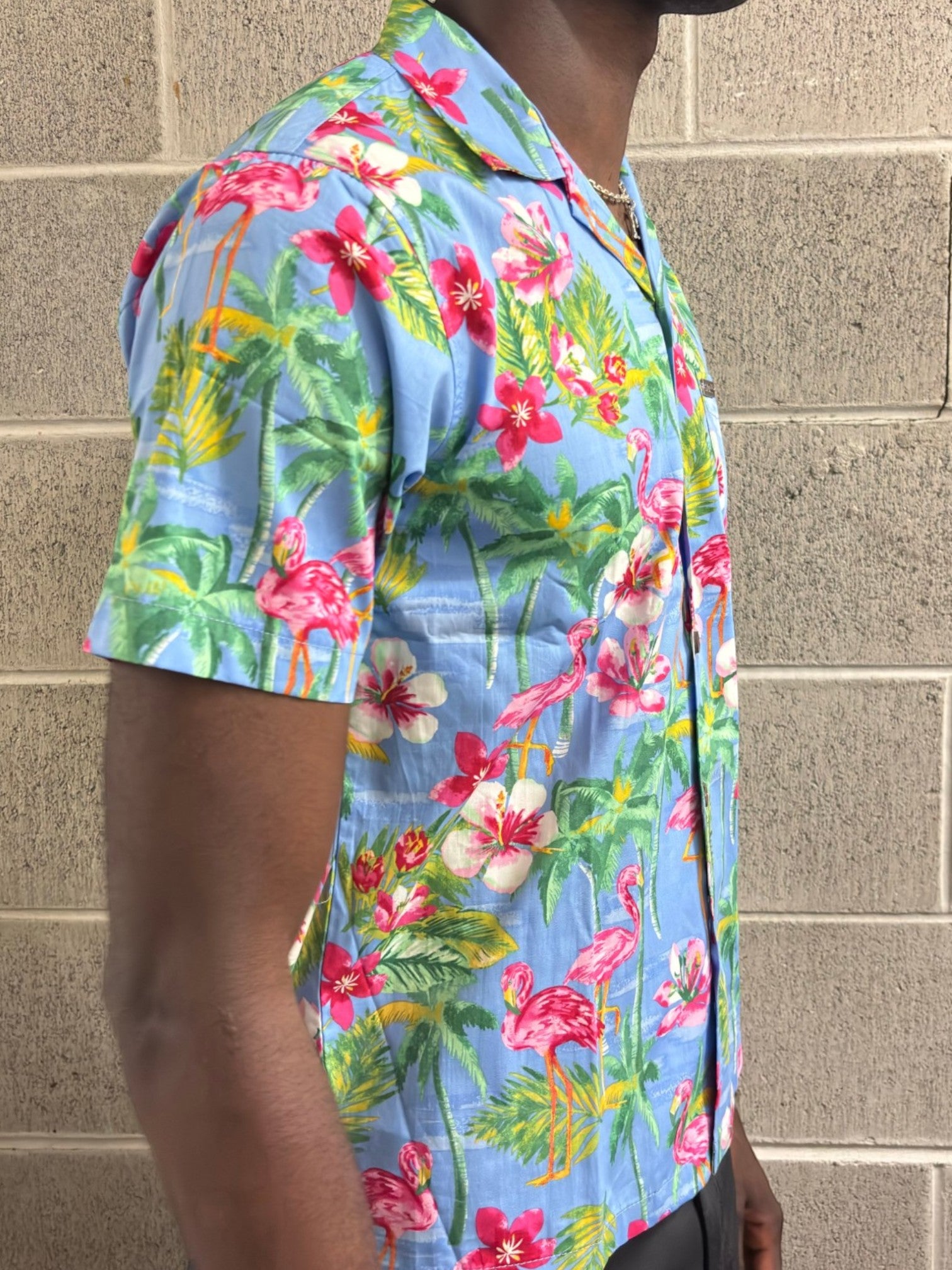 Stoxx Flamingo Tropical Print Hawaiian Camp Collar Shirt — Size M