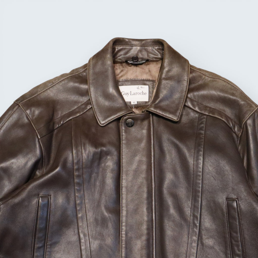 Guy Laroche Gunmetal Brown Leather Jacket Size 40