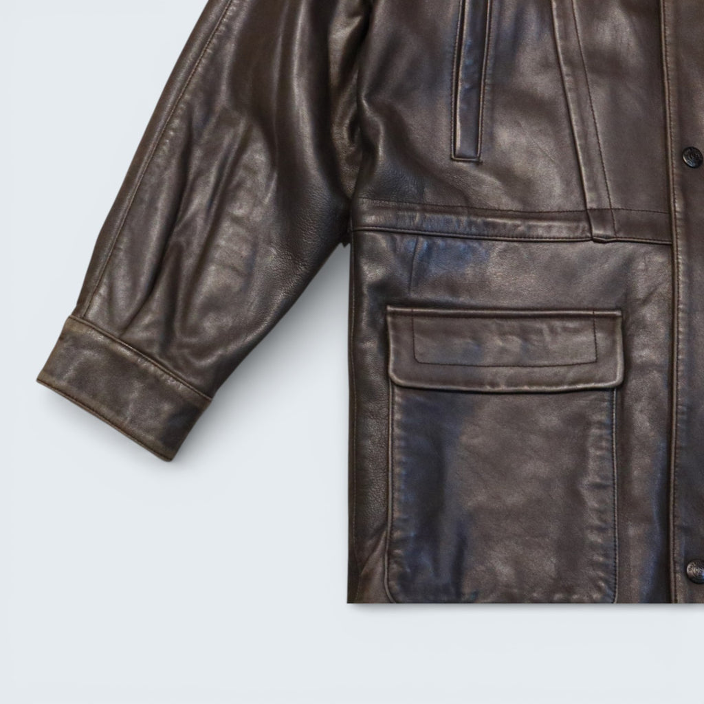 Guy Laroche Gunmetal Brown Leather Jacket Size 40