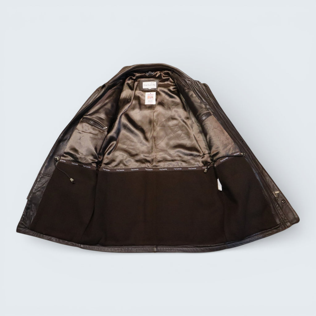 Guy Laroche Gunmetal Brown Leather Jacket Size 40