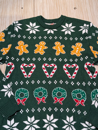Gingerbread & Candy Cane Heart Christmas Sweater