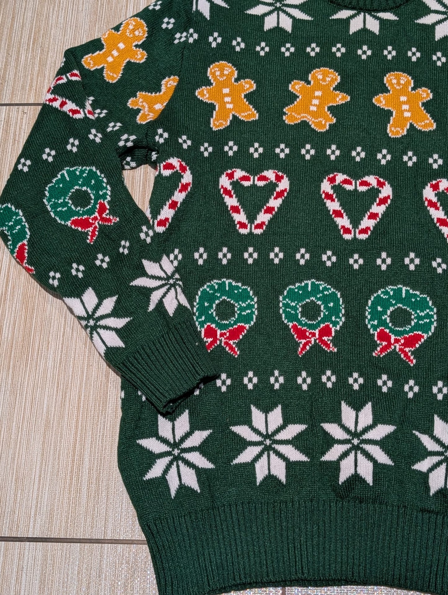 Gingerbread & Candy Cane Heart Christmas Sweater