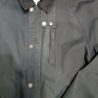 Close-up of a dark gray jacket with button details